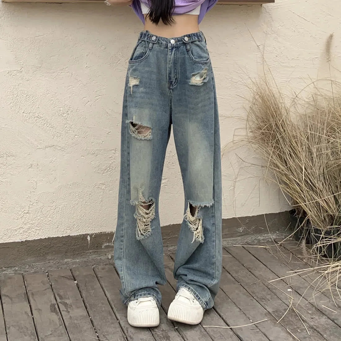 Y2K Distressed Wide-Leg Jeans