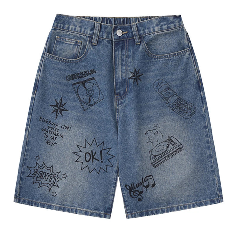 Graffiti Vibe Y2K Denim Jorts