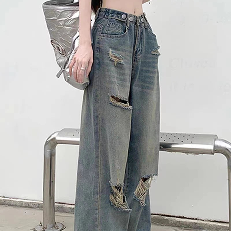 Y2K Distressed Wide-Leg Jeans