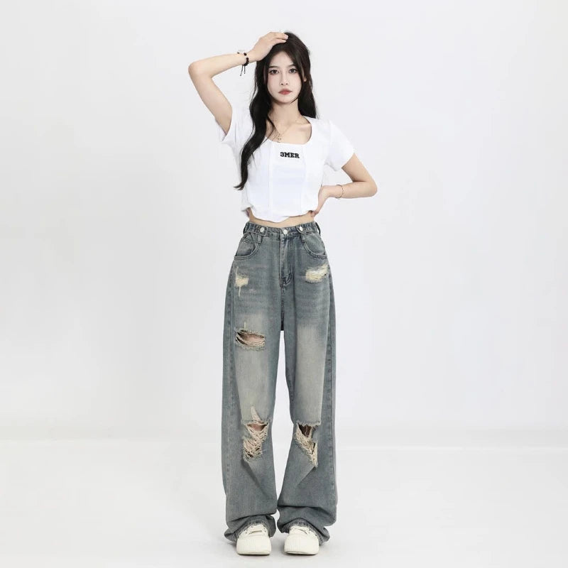 Y2K Distressed Wide-Leg Jeans