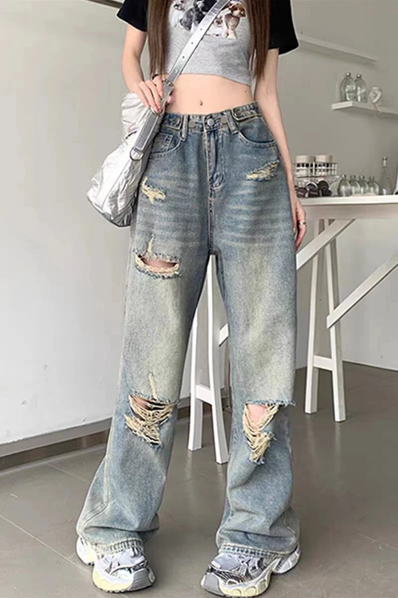 Y2K Distressed Wide-Leg Jeans