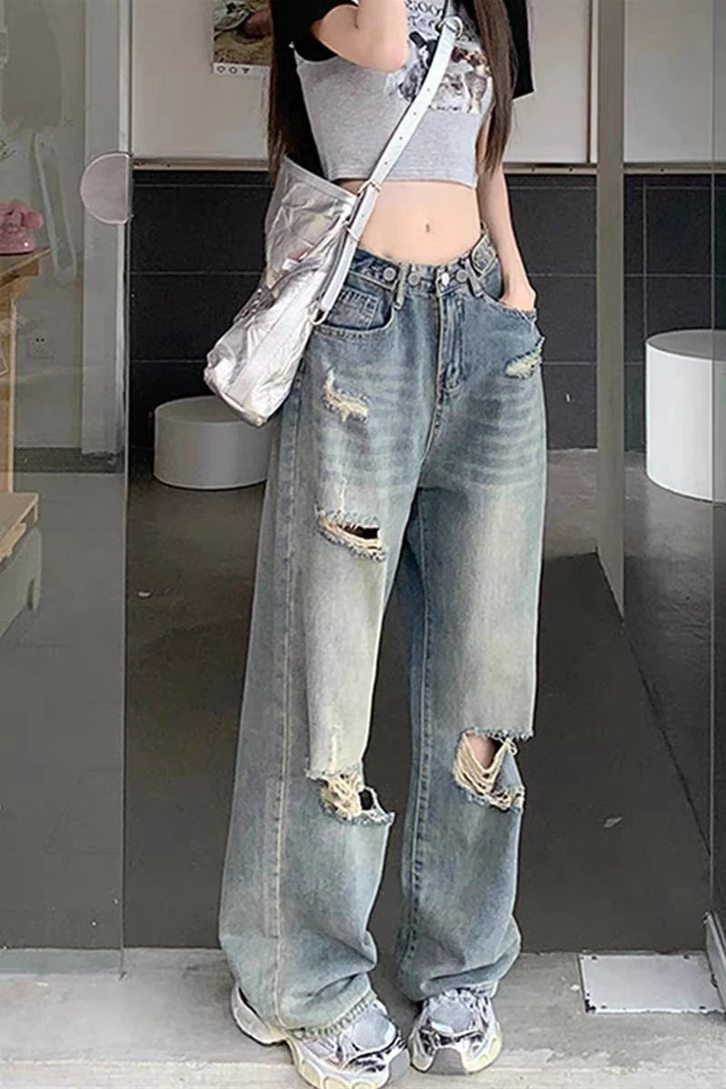 Y2K Distressed Wide-Leg Jeans