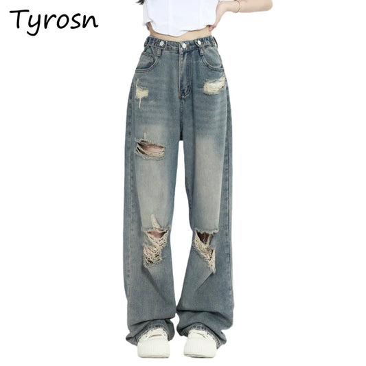 Y2K Distressed Wide-Leg Jeans