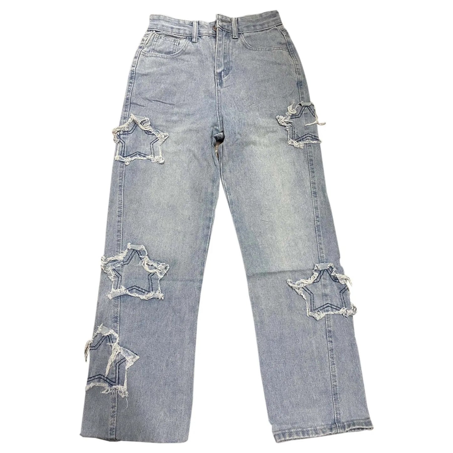 Wide-Leg Star Embroidery Jeans