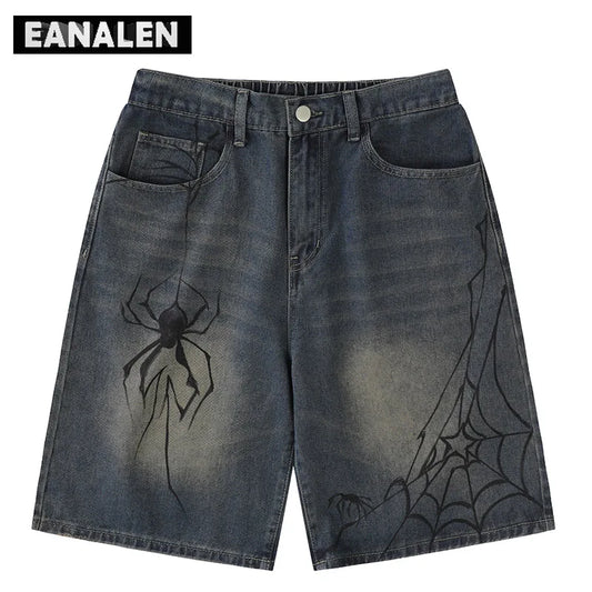 Graffiti Spider Oversized Denim Jorts